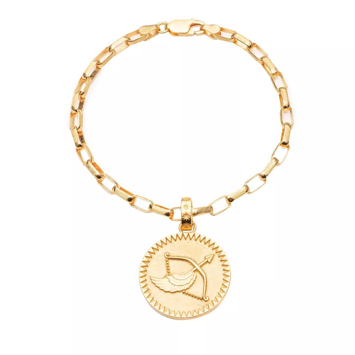 Rachel Jackson London Armband - Statement Sagittarius Zodiac Art Coin Bracelet S/M - Gr. M - in Gold - für Damen