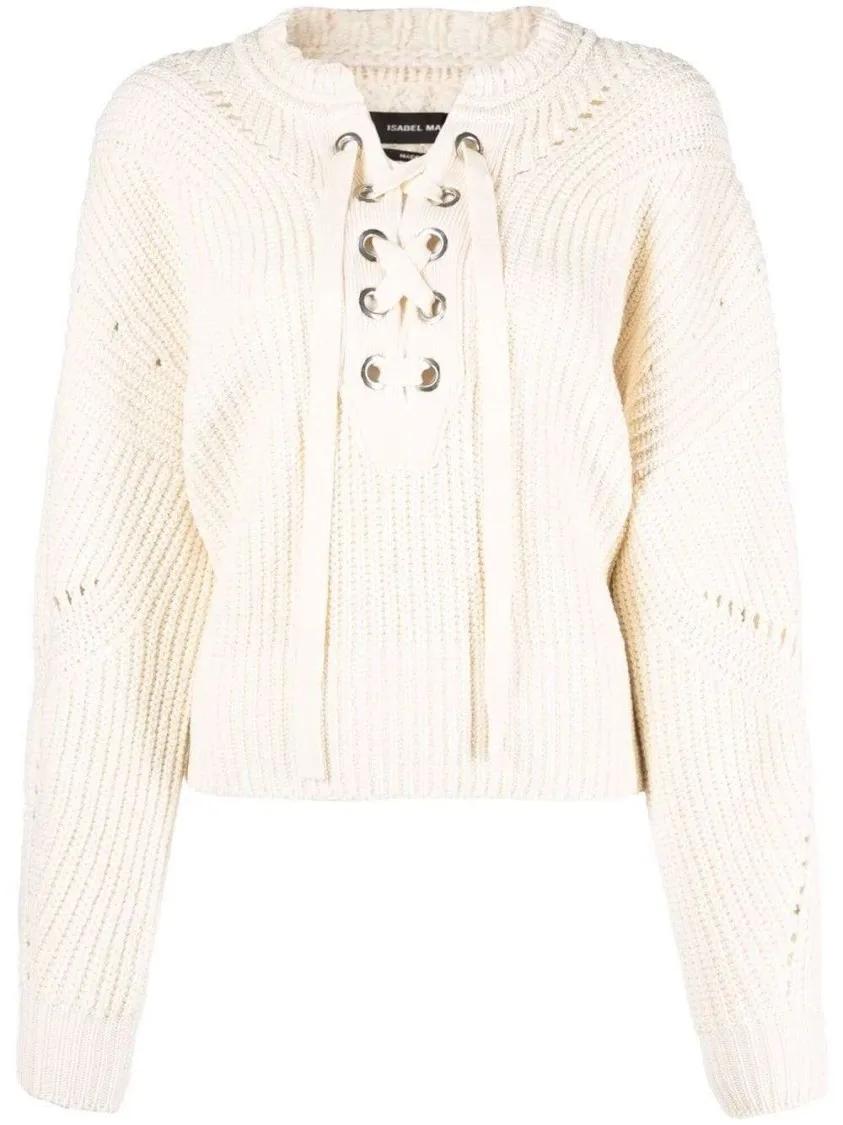 Isabel Marant - Lace-Up Ribbed-Knit Knitwear Jumper - Größe 40 - beige