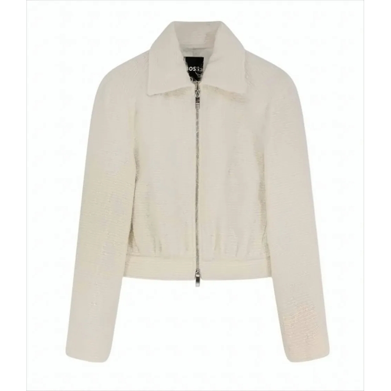 Boss Overgangsjas Textured Jacket With Double Zip Closure Grey