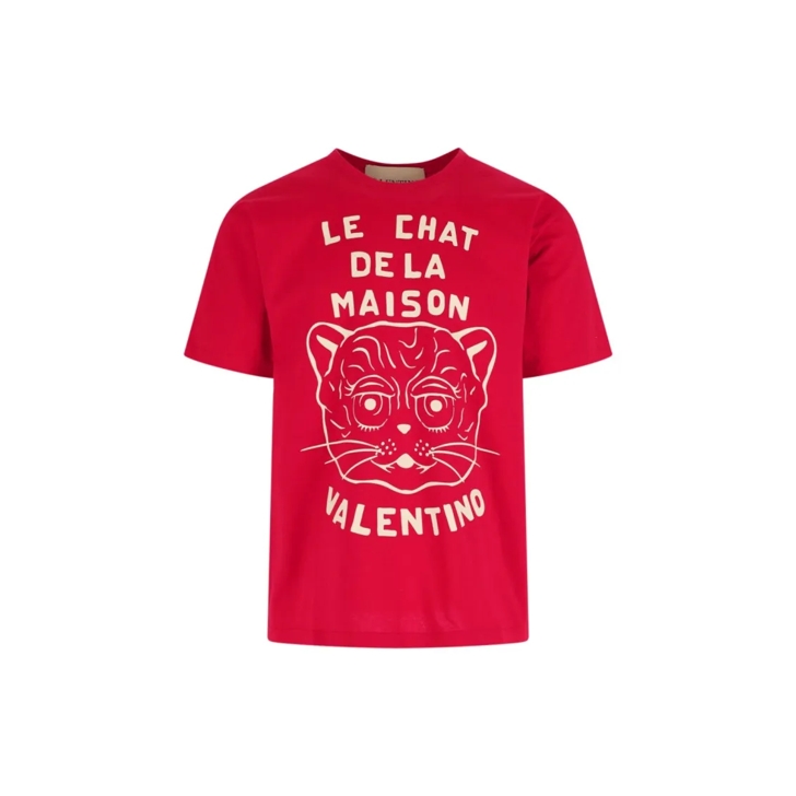 Tシャツ・カットソー Valentino Garavani Cotton T-Shirt With Le Chat De La Maison Valentino Garavani Cotton T-Shirt with Metallic V Detail