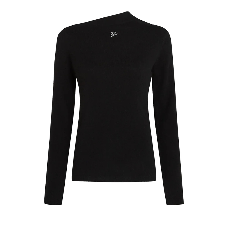 Karl Lagerfeld Gestricktes Oberteil Asymmetrischer Kaschmirpullover schwarz