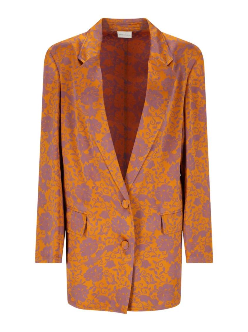 Thumbnail - Dries Van Noten - Floral Jacquard Blazer – Orange - Größe M - orange
