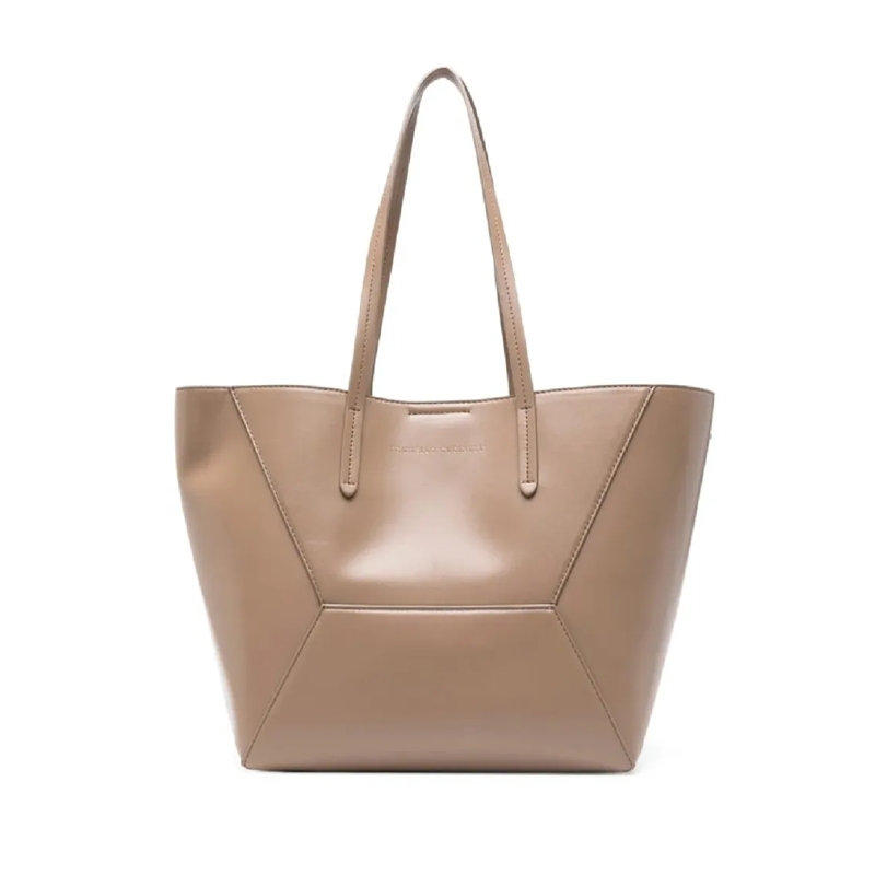 Brunello Cucinelli Tote Geometric Panel Brown Tote Bag With Detachable Pou Neutrals