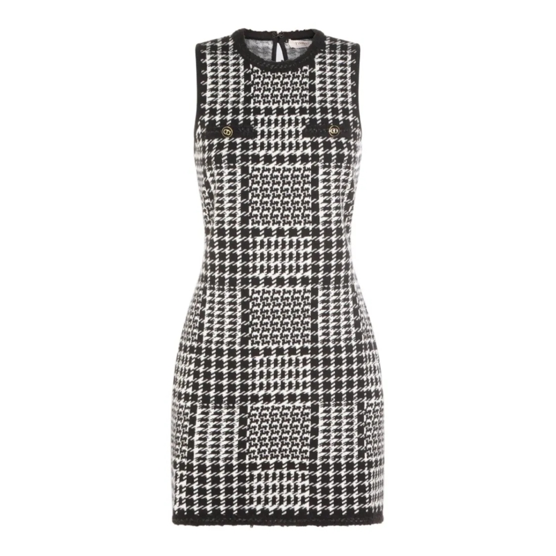Twin-Set Minikleid Fitted Houndstooth Mini Dress With Fringe Grey