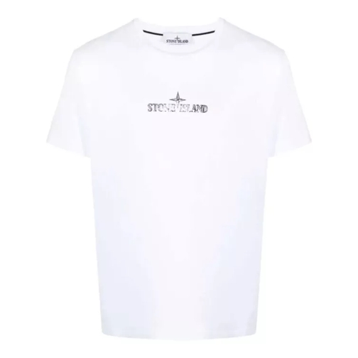 Stone Island Logo-Print White Cotton T-Shirt White 