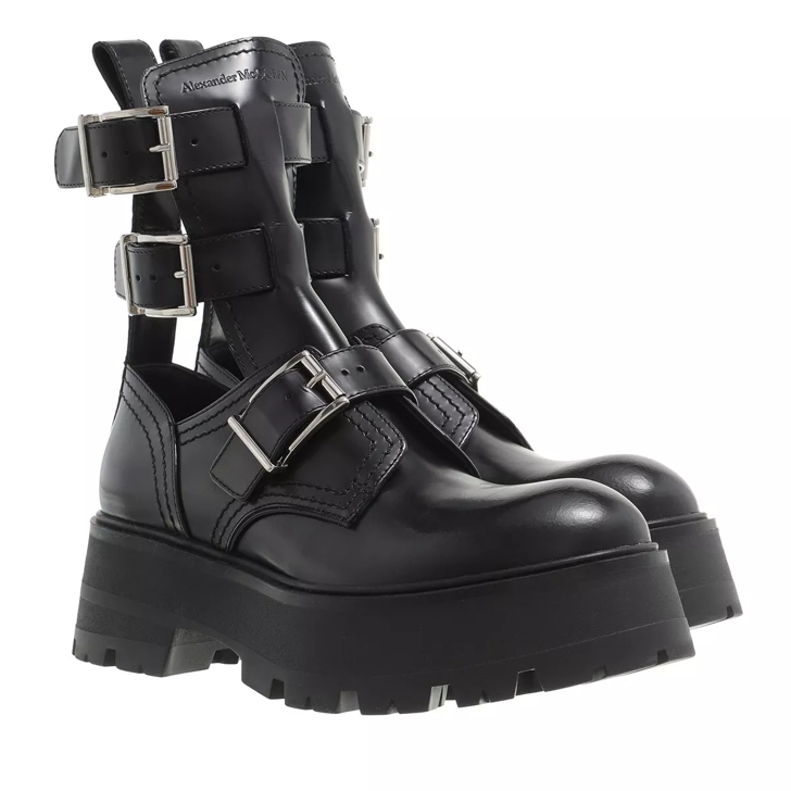 Alexander McQueen Rave Buckle Boots Leather Black/Silver