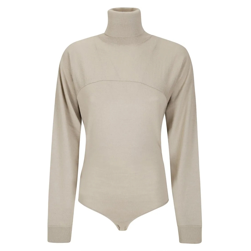 MM6 Maison Margiela  Form-Fitting Body Garment In Soft Wool Blend Neutrals