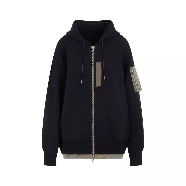 Sacai - Navy Blue Cotton Sponge Nylon Hoodie Sweater - Größe 2 - blue