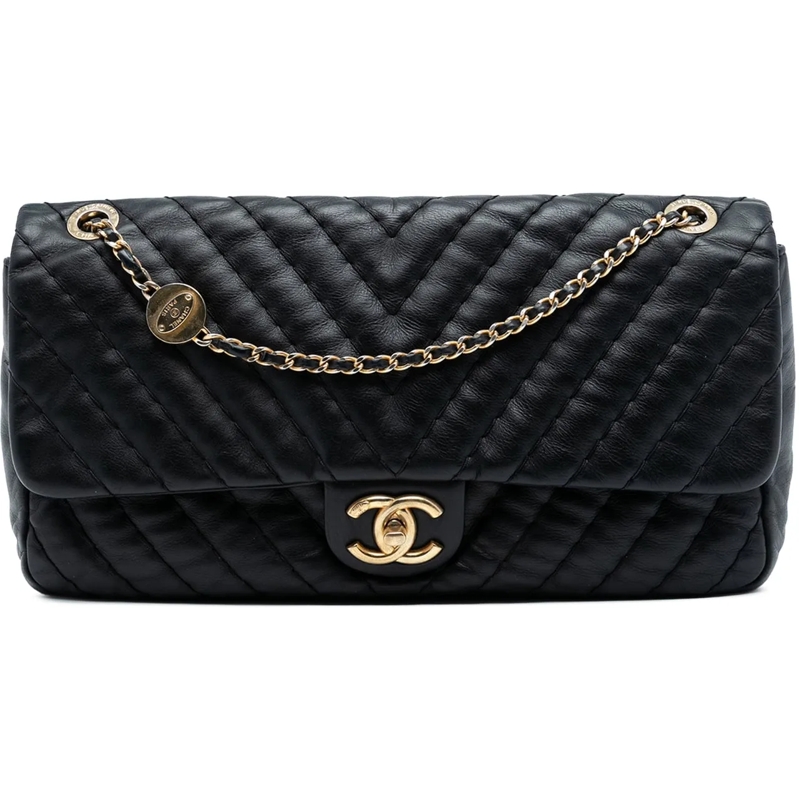 Chanel Sac à bandoulière Jumbo Chevron Iridescent Calfskin Surpique Flap schwarz