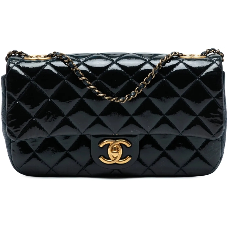 Chanel Schultertasche Paris-Salzburg Medium Patent Goatskin CC Eyelet Fl blau