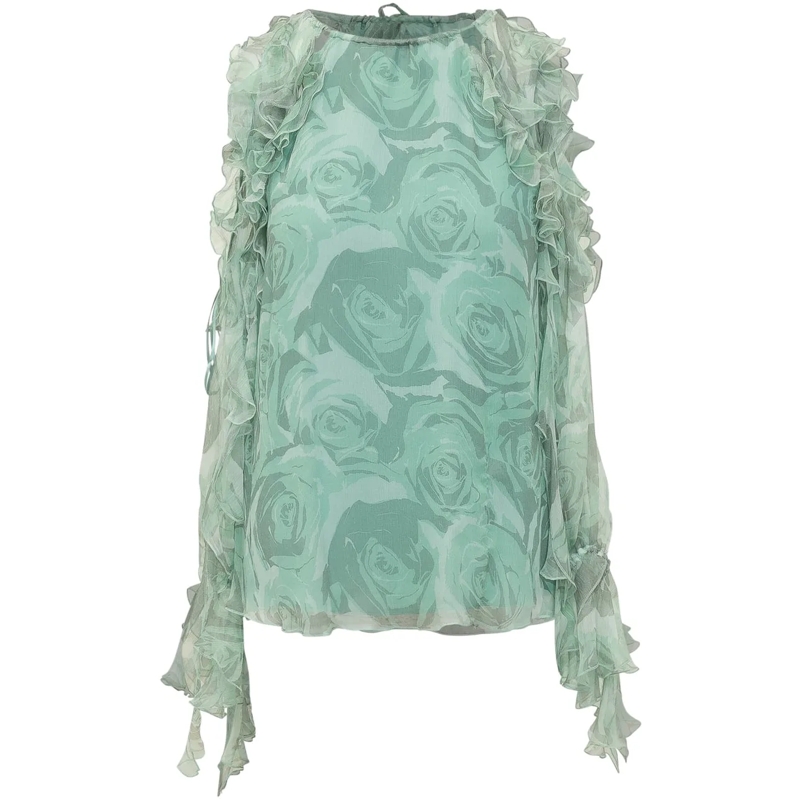 Pinko Chemisier Blusa Saiak in Creponne con Stampa Floreale grün