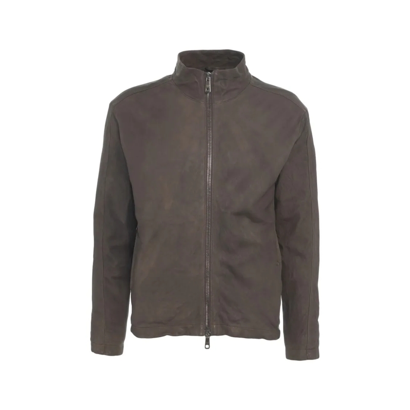 Giorgio Brato Veste en cuir Brown Leather Jacket With High Collar Grey