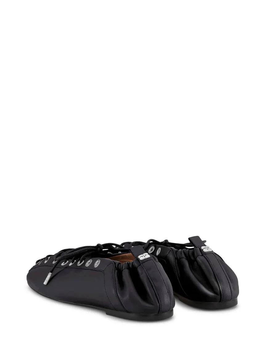 Thumbnail - Eyelets Lace-Up Ballerina Flats With Crinkle Oleat - Gr. 39 (EU) - in Schwarz