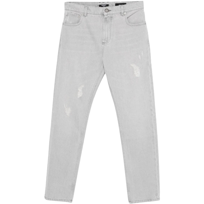 Balmain Jeans à jambe droite Trousers Washed Light Grey grau