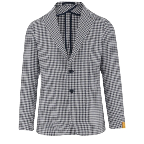 Tagliatore Blazer Linen Blend Single-Breasted Jacket With Check Patt Grey