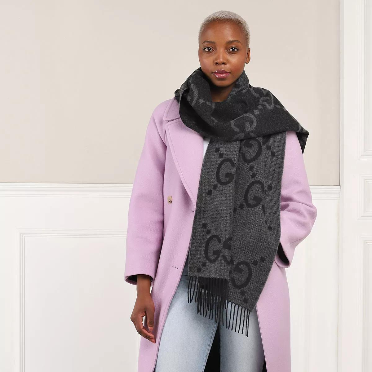 GG cashmere jacquard scarf in grey and pink