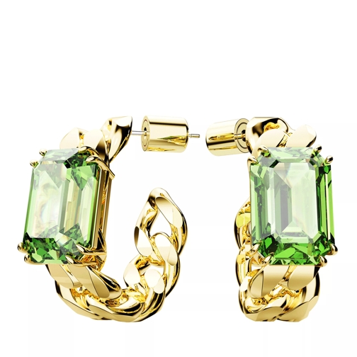 Swarovski Millenia hoop earrings, Octagon cut, Gold-tone pla Green Créole
