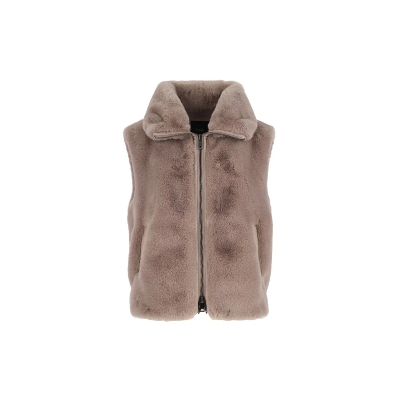 Pinko Shearling-Jacke High Collar Faux Fur Vest In Beige Brown