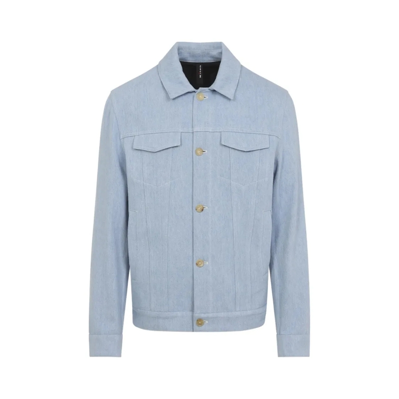 Kiton  Light Blue Tailored Jacket With Classic Collar And Blue