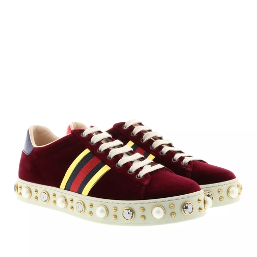 Gucci Sneaker New Ace With Pearls Bordeaux Low-Top Sneaker