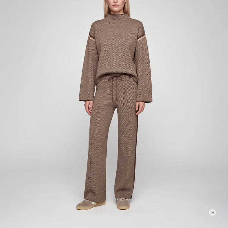 Marc Aurel Pullover Pullover- im feinen Tweed-Look- Kontraststreife braun(Image 2)