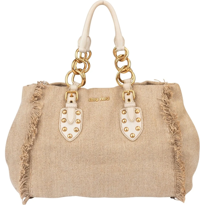 Miu Miu Tote Miu Miu Classic Jute Handbag beige