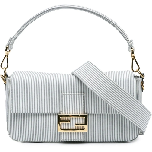 Fendi Schultertasche 2010-2024 Striped Jersey Baguette Satchel weiß