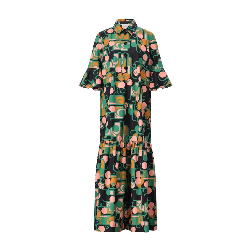 LaDoubleJ Maxikleid Maxikleid mit Retro-Muster Multicolor