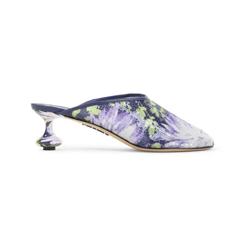 Loewe Mules Floral Patterned Loewe Slippers With Sculpted Heel Grey