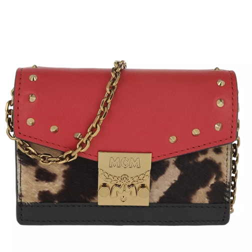 MCM Patricia Leo Card Holder Chain Ruby Red Portefeuille sur chaîne