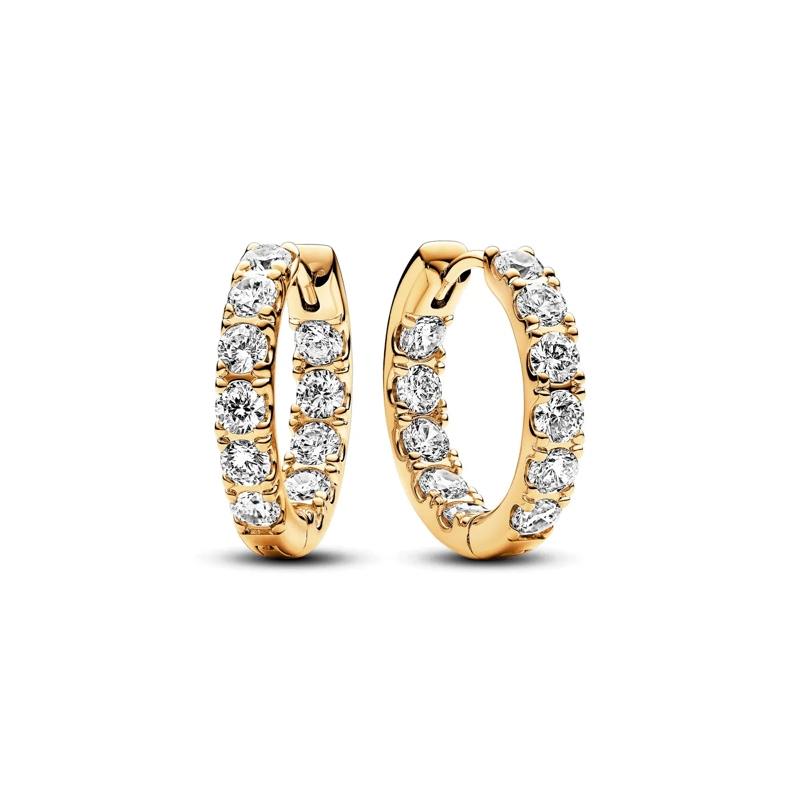 Pandora Créoles 14k Gold-plated hoop earrings withcubic zirconia Clear