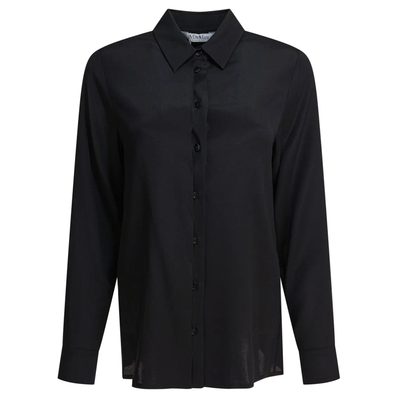 Max Mara Overhemd Relaxed Fit Black Silk-Elastane Blend Shirt Black