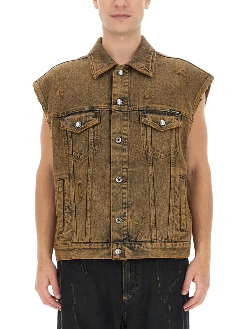 Thumbnail - Dolce&Gabbana - Denim Vest - Größe 48 - braun