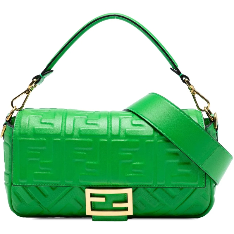 Fendi Sac à bandoulière Zucca Embossed Leather Baguette Satchel grün