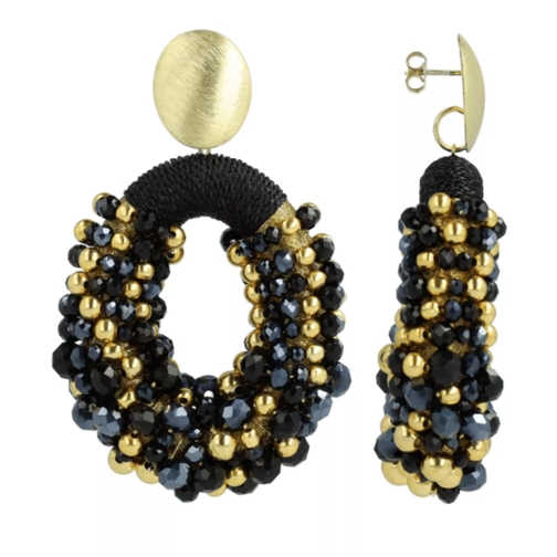 LOTT.gioielli CE GB Combi Oval M Irregular Stones with Beads Black/Gold Orecchino a goccia