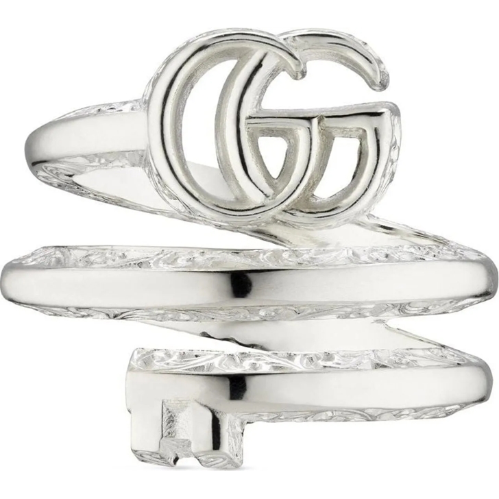 Gucci Gg Marmont Logo Double Band Silver Ring silber