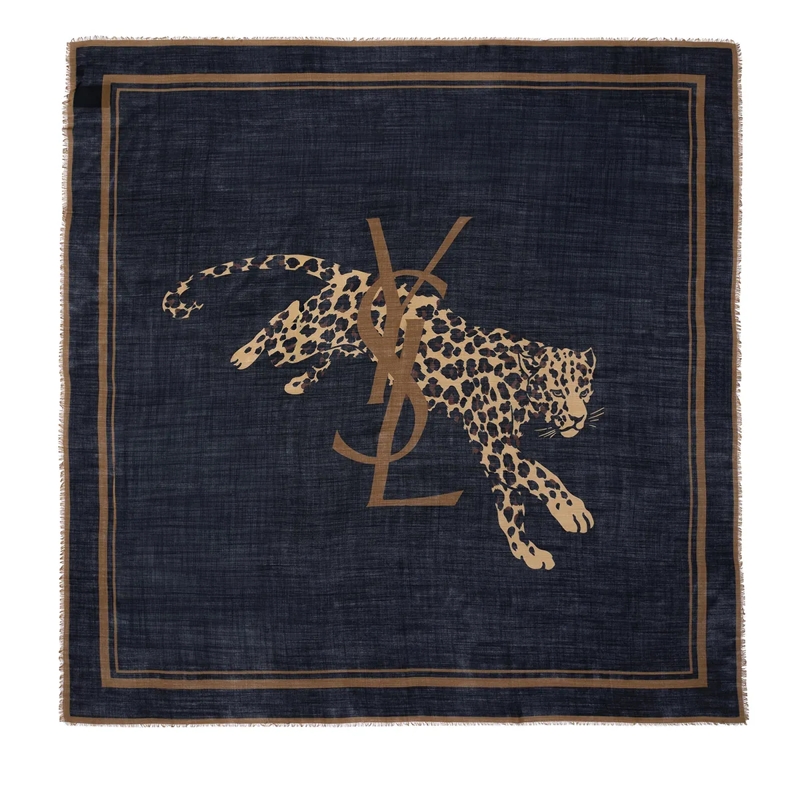 Saint Laurent Wollschal Cassandre Large Square Scarf Black