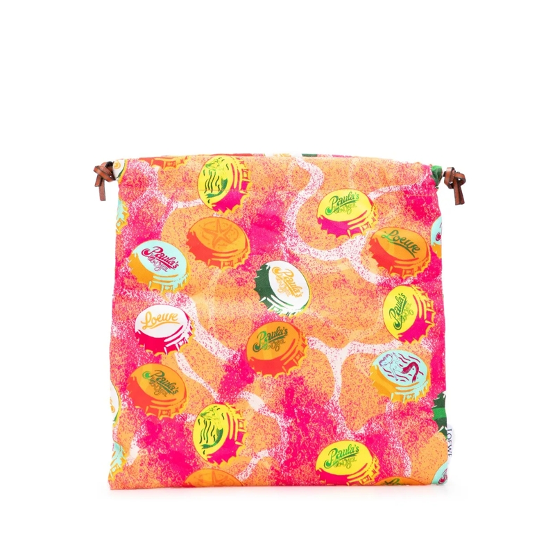 Loewe Nécessaire Paulas Ibiza Canvas Bottle Cap Print Drawstring Po orange