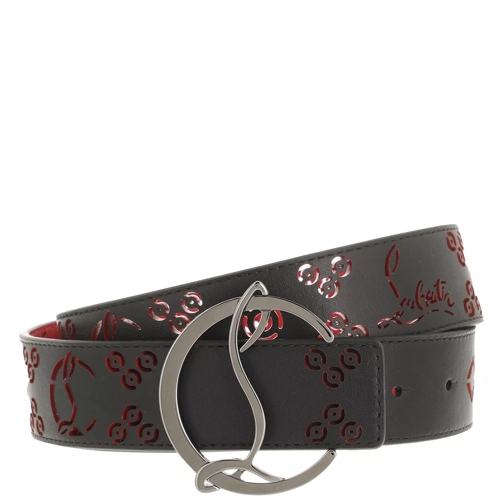 Christian Louboutin Belt Leather Black/Loubi Red/Gun Metal Reversible Belt