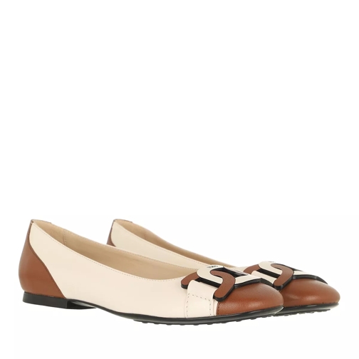 Tod's Ballerinas With Chain Leather Cognac/White Ballerina