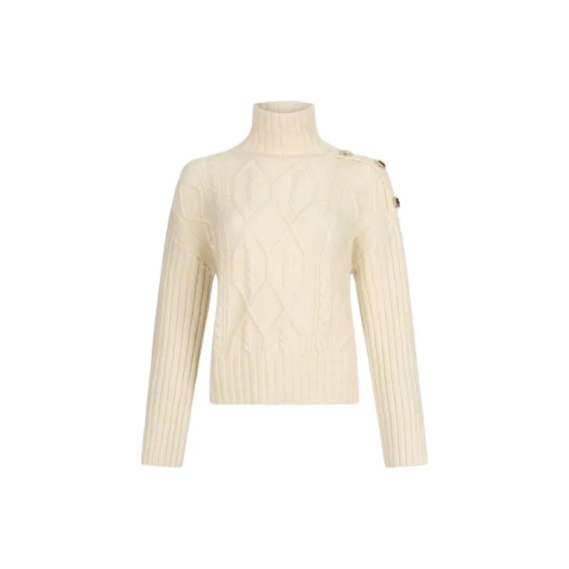 LIU JO  Cable Knit Sweatshirt With Jewel Button Detail White