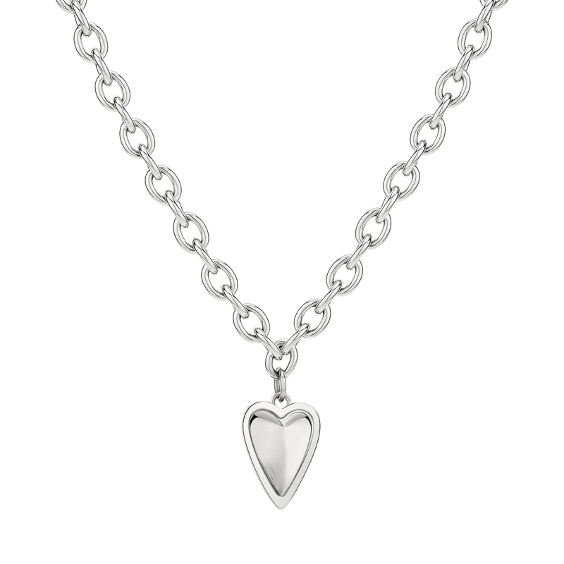 Liebeskind Berlin Mittellange Halskette Edelstahl Metal Heart silber