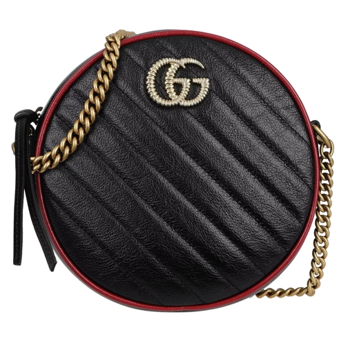 Gucci GG Marmon Mini Round Shoulder Bag Leather Black/Red Canteen Bag