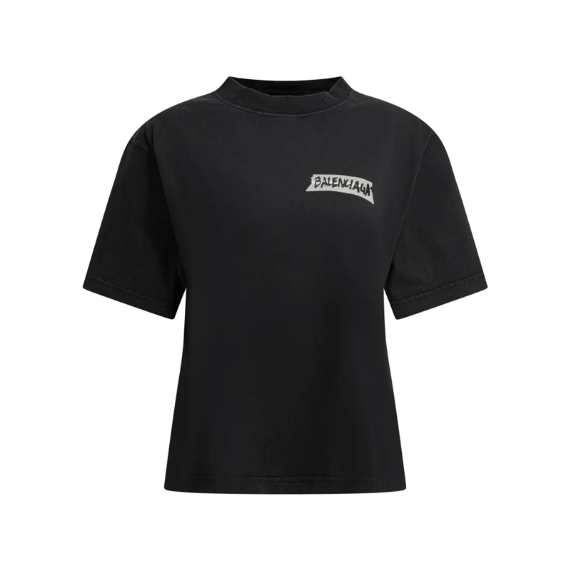 Balenciaga T-shirt Masking Tape Print Black T-Shirt Black