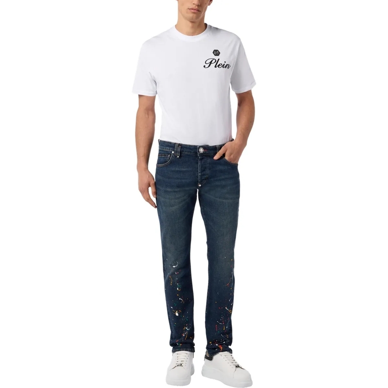 Philipp Plein Jeans mit geradem Bein Super Straight Cut Jeans Paint blau(Image 4)