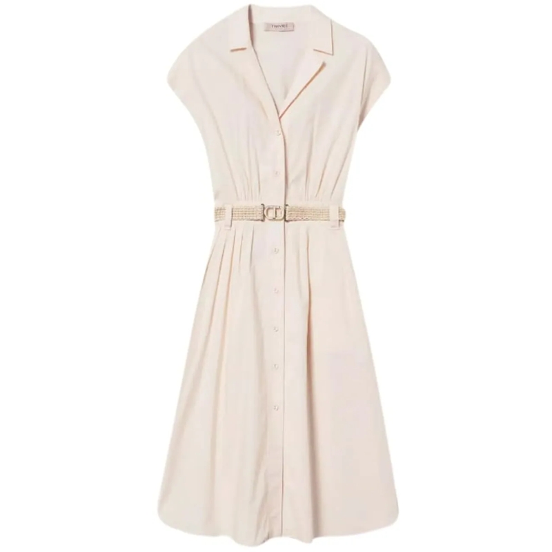 Twin-Set Midikleid Long Chemisier Dress With Rafia Belt Neutrals
