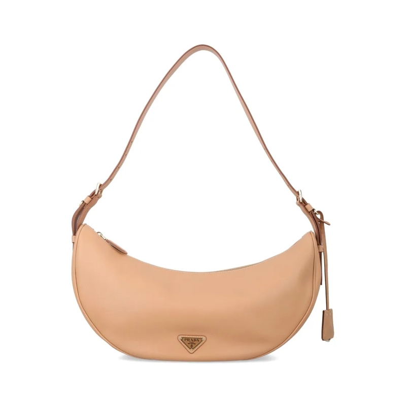 Prada Sac à bandoulière Large Calf Leather Hobo Bag With Adjustable Strap  Brown