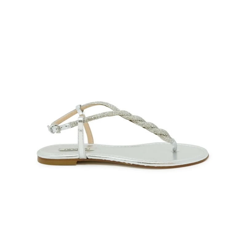 Ninalilou Sandalen Silver Leather Flat Sandal Silver