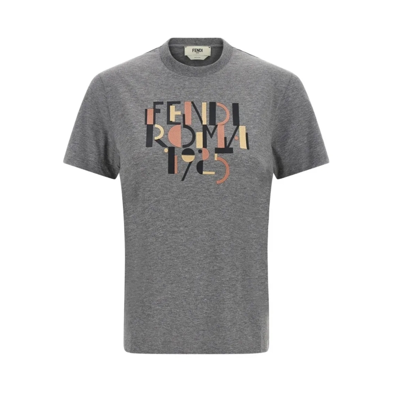 Fendi T-shirt Graphic Print Cotton T-Shirt With Crew Neckline Grey