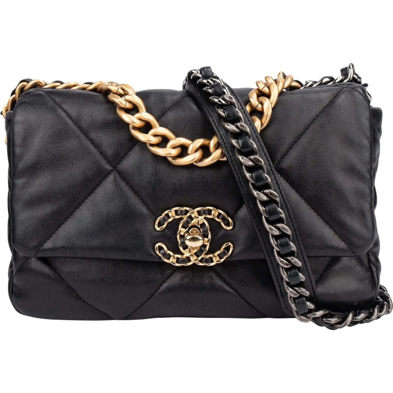 Chanel Sac à bandoulière Chanel 19 Quilted Lambskin Single Flap Crossbody B schwarz